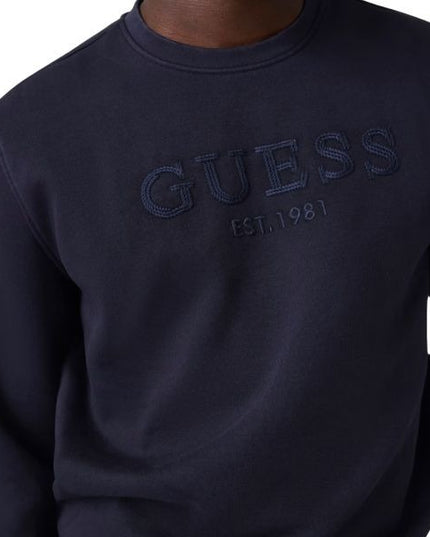 GUESS felpa uomo girocollo con logo ricamato sul davanti colore blu