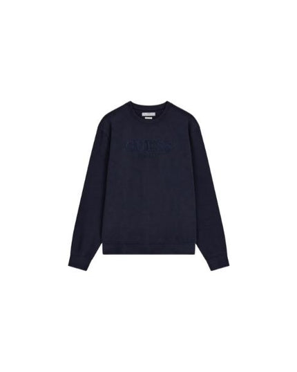 GUESS felpa uomo girocollo con logo ricamato sul davanti colore blu