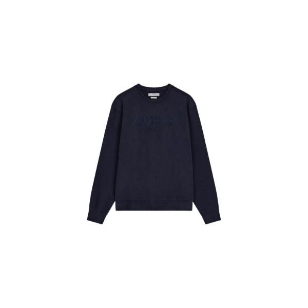 GUESS felpa uomo girocollo con logo ricamato sul davanti colore blu