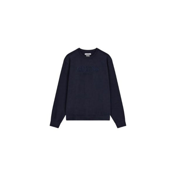 GUESS felpa uomo girocollo con logo ricamato sul davanti colore blu