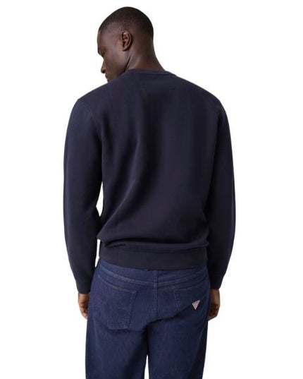 GUESS felpa uomo girocollo con logo ricamato sul davanti colore blu