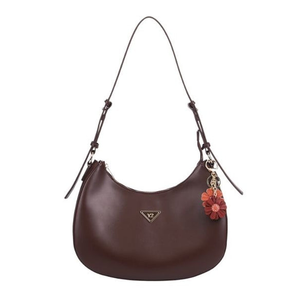 YNOT? Borsa a spalla marrone con charme floreale e tracolla regolabile