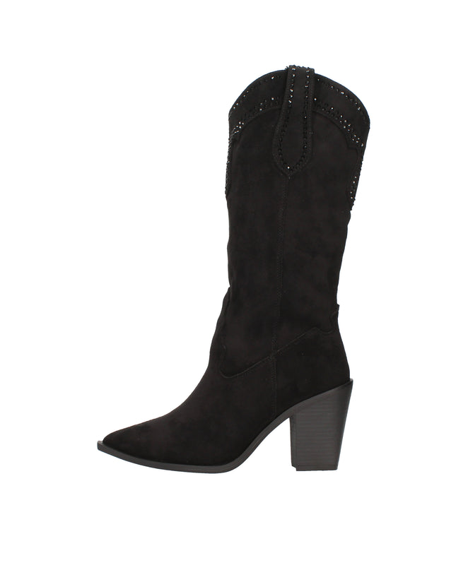 Menbur stivali camperos in camoscio con strass tono su tono