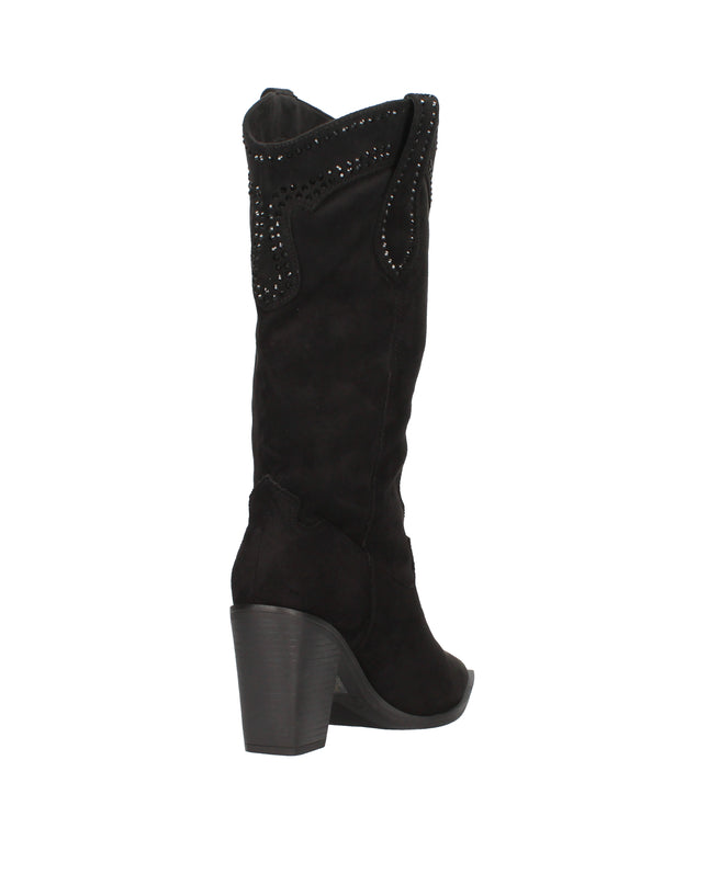 Menbur stivali camperos in camoscio con strass tono su tono