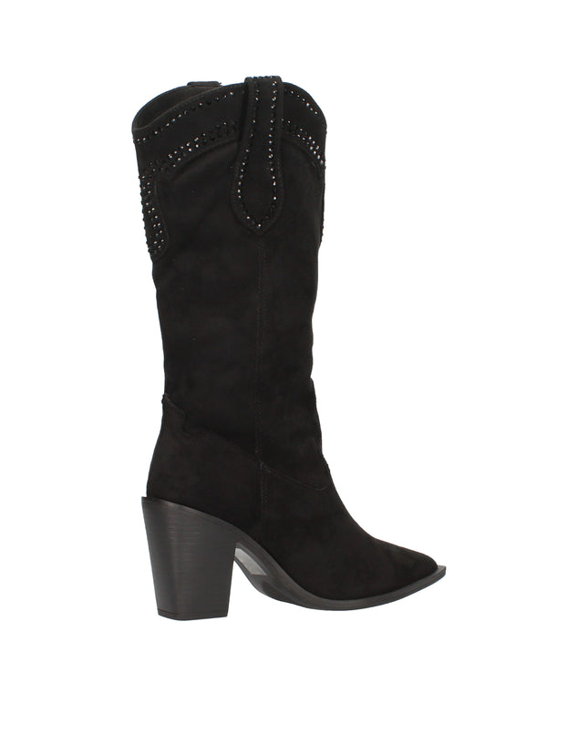 Menbur stivali camperos in camoscio con strass tono su tono