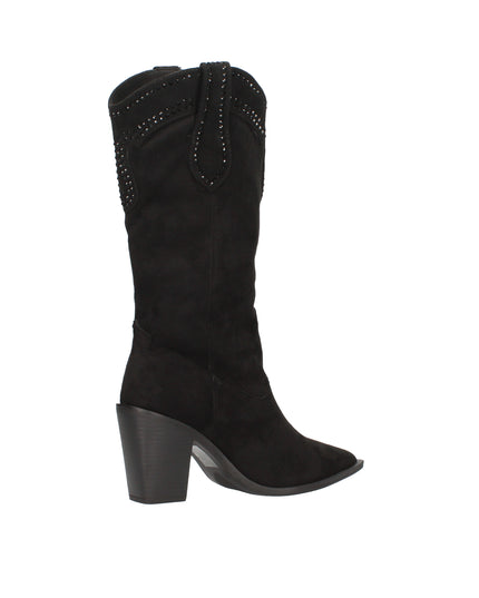 Menbur stivali camperos in camoscio con strass tono su tono