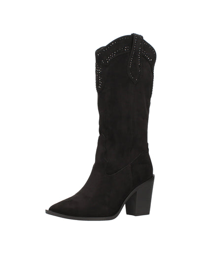 Menbur stivali camperos in camoscio con strass tono su tono