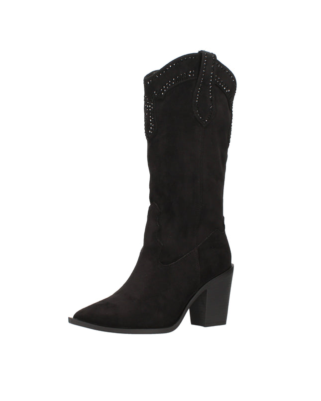 Menbur stivali camperos in camoscio con strass tono su tono