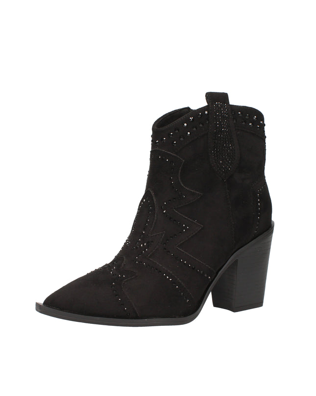 Menbur stivaletti camperos in camoscio con strass tono su tono