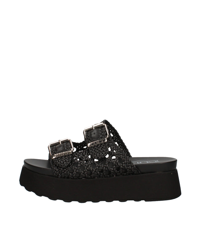 Cult Janis sandali in ecopelle intrecciata con zeppa e doppia fibbia decorativa