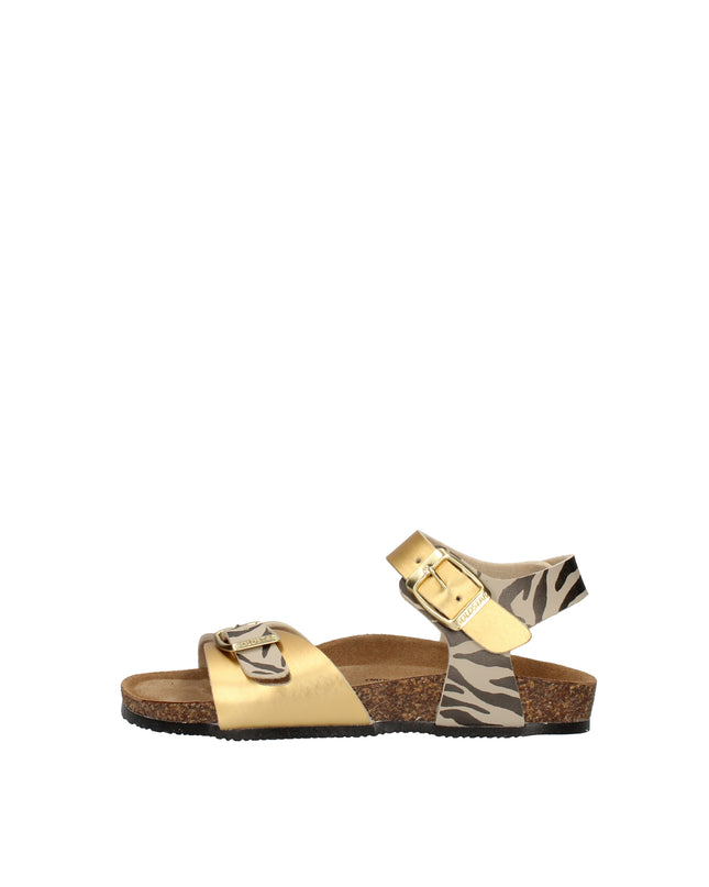 Goldstar sandali con doppia fibbia in pelle laminata e fantasia animalier