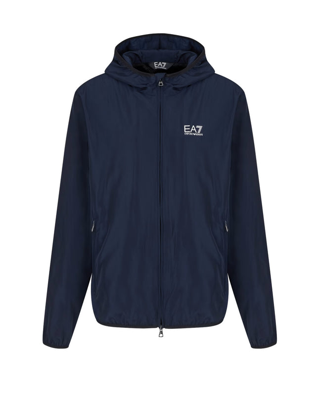 Giacca bomber con cappuccio uomo EA7 Core Identity in tessuto riciclato