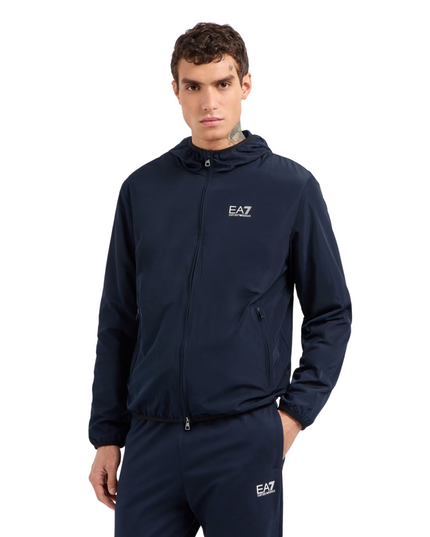 Giacca bomber con cappuccio uomo EA7 Core Identity in tessuto riciclato