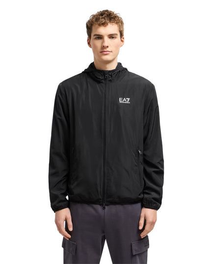 Giacca bomber con cappuccio uomo EA7 Core Identity in tessuto riciclato