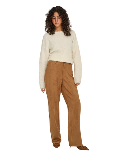 Only Onlina Pantalone Donna Straight Fit Gamba Larga Marrone