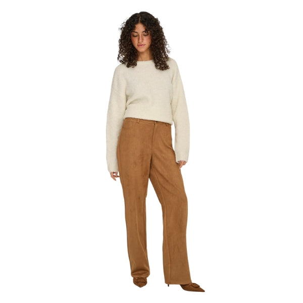 Only Onlina Pantalone Donna Straight Fit Gamba Larga Marrone