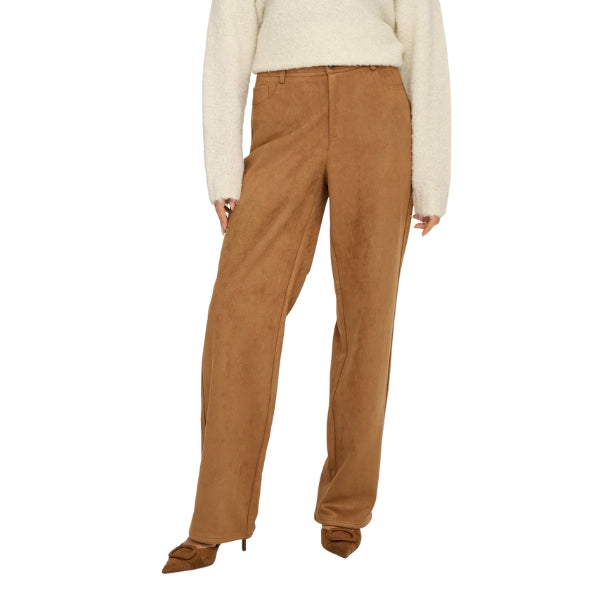 Only Onlina Pantalone Donna Straight Fit Gamba Larga Marrone
