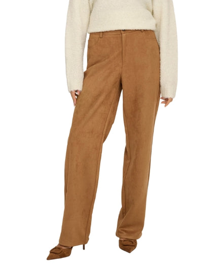 Only Onlina Pantalone Donna Straight Fit Gamba Larga Marrone