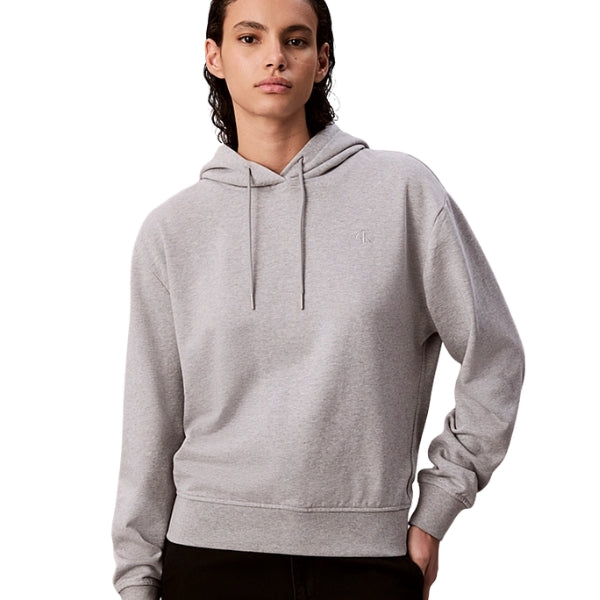 Calvin Klein Felpa Donna Con Cappuccio E Monogramma In Spugna Di Cotone Grigia