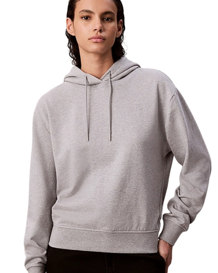 Calvin Klein Felpa Donna Con Cappuccio E Monogramma In Spugna Di Cotone Grigia