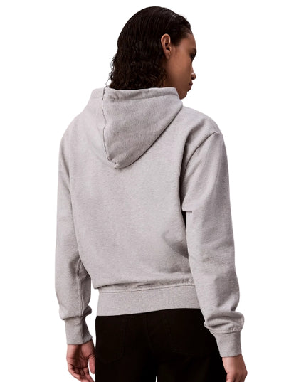 Calvin Klein Felpa Donna Con Cappuccio E Monogramma In Spugna Di Cotone Grigia