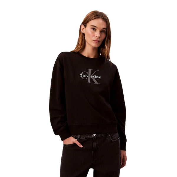 Calvin Klein Felpa Donna In Spugna Francese Monologo Dal Taglio Relaxed Nera