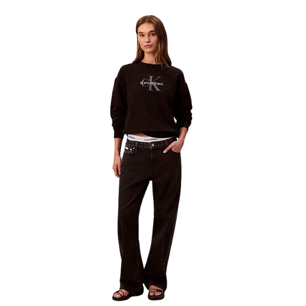 Calvin Klein Felpa Donna In Spugna Francese Monologo Dal Taglio Relaxed Nera