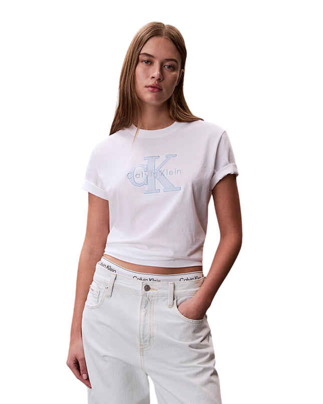 Calvin Klein T-shirt Con Monogramma Applicato Donna Bianco