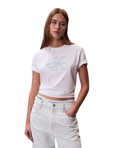 Calvin Klein T-shirt Con Monogramma Applicato Donna Bianco