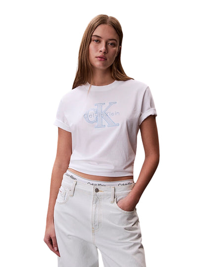 Calvin Klein T-shirt Con Monogramma Applicato Donna Bianco