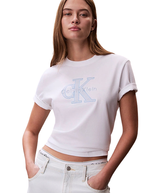 Calvin Klein T-shirt Con Monogramma Applicato Donna Bianco