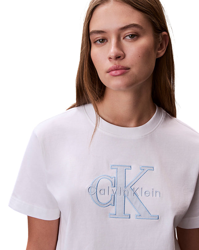 Calvin Klein T-shirt Con Monogramma Applicato Donna Bianco