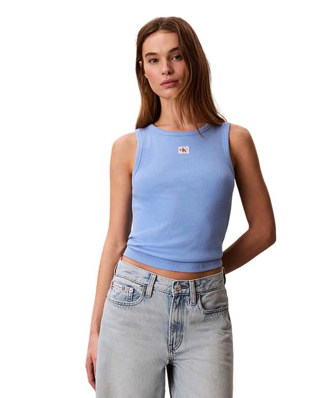 Calvin Klein Canotta A Costine In Cotone Donna Blu