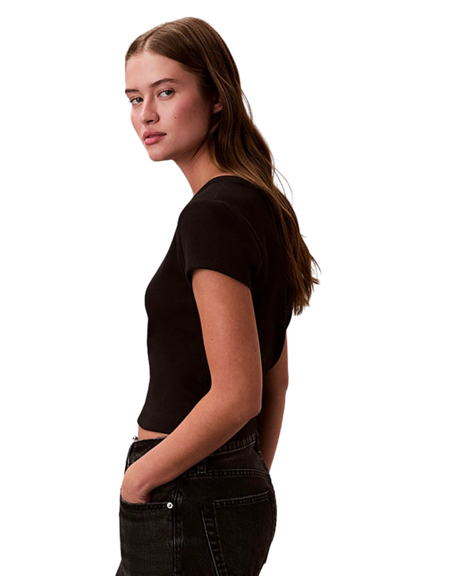Calvin Klein T-shirt In Cotone A Coste Con Logo Donna Nero