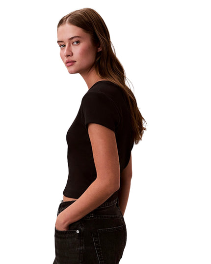 Calvin Klein T-shirt In Cotone A Coste Con Logo Donna Nero
