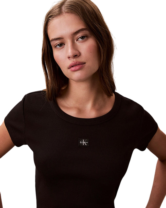 Calvin Klein T-shirt In Cotone A Coste Con Logo Donna Nero