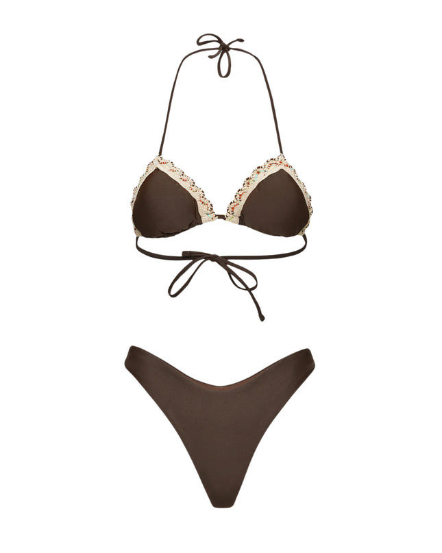 Me Fui Bikini Triangolo con Slip Americano Fisso Donna Marrone