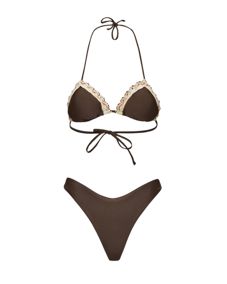 Me Fui Bikini Triangolo con Slip Americano Fisso Donna Marrone