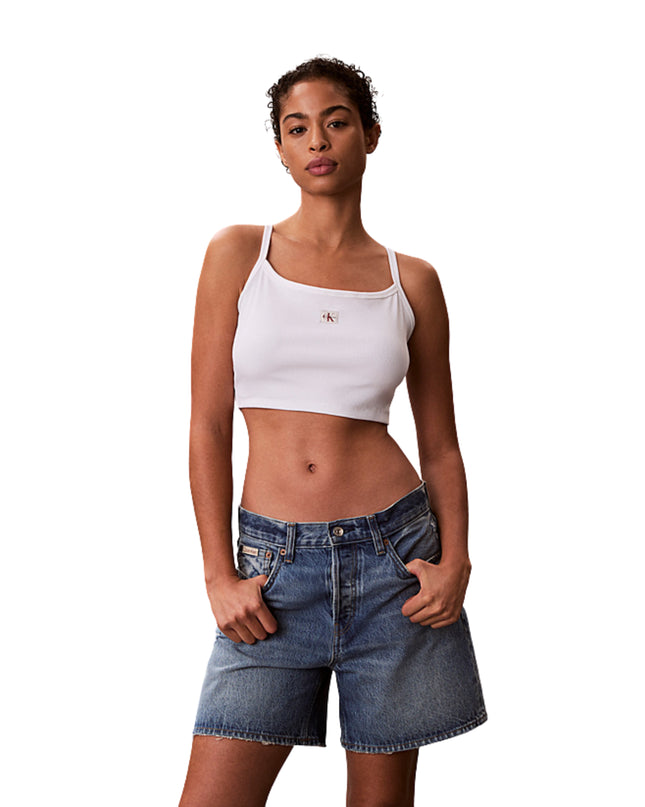 Calvin Klein Top In Cotone A costine Donna Bianco