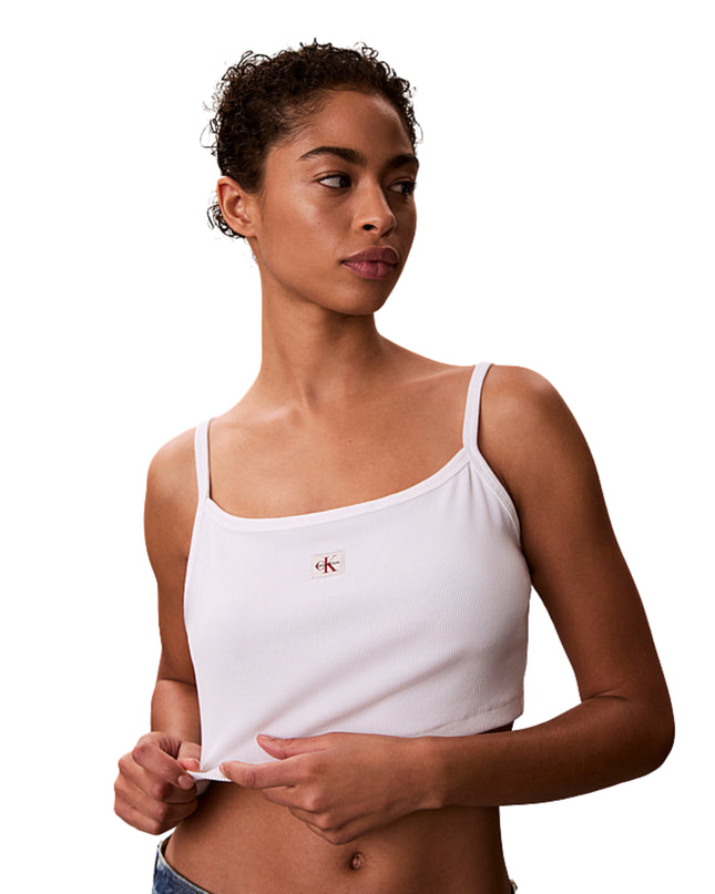 Calvin Klein Top In Cotone A costine Donna Bianco