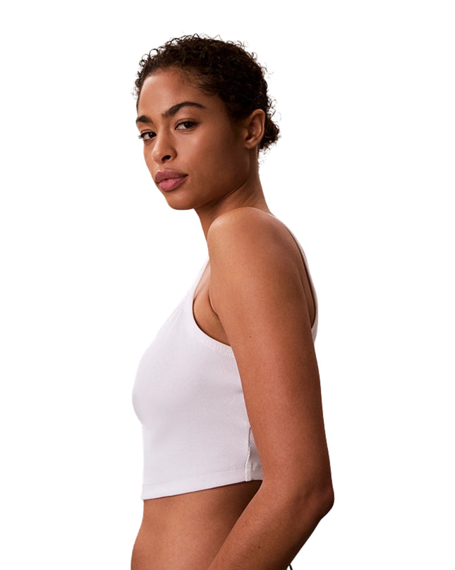 Calvin Klein Top In Cotone A costine Donna Bianco
